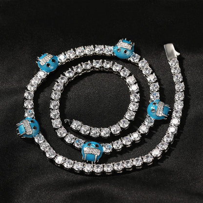 5mm Tennis Chain Necklace With Blue ice Monster (Glow-in-the-dark)