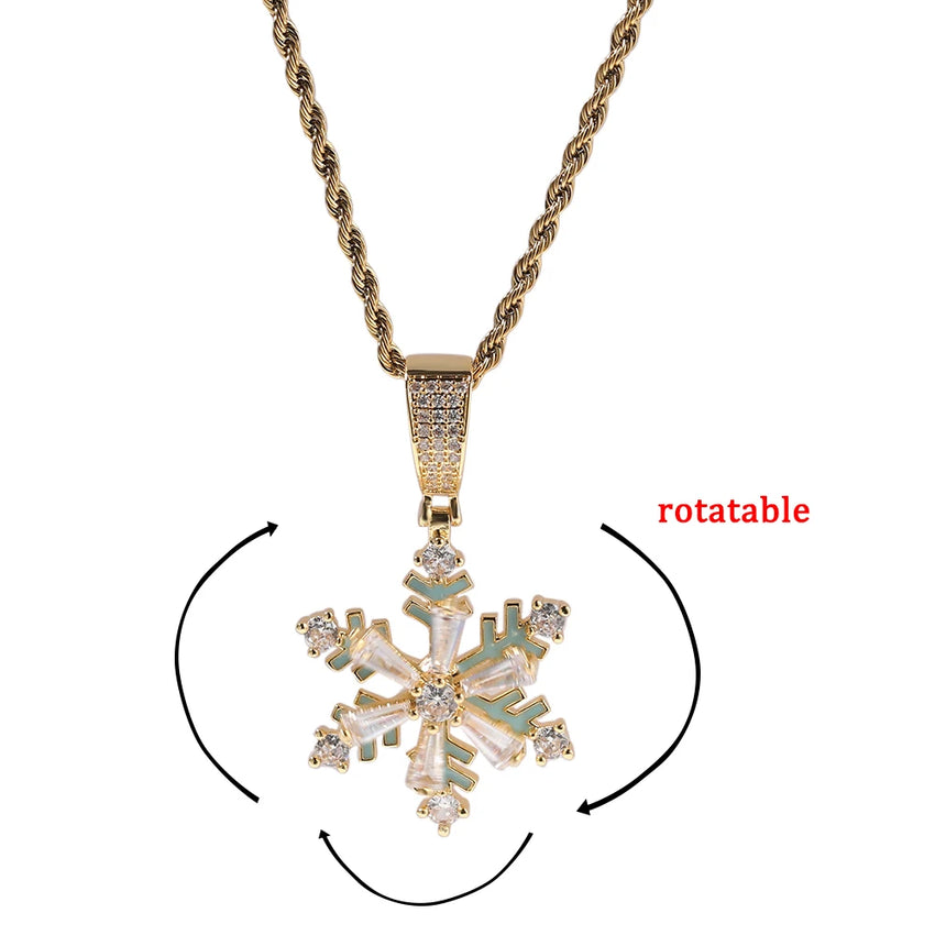 New Rotating Snowflake Pendant Necklace