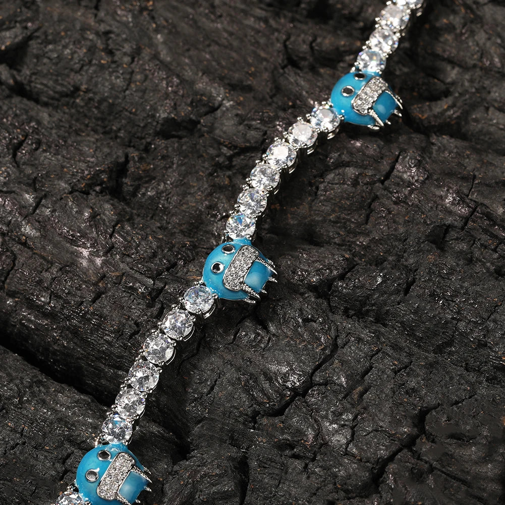 5mm Tennis Chain Necklace With Blue ice Monster (Glow-in-the-dark)