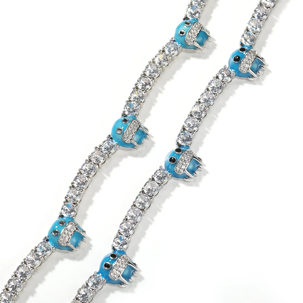 5mm Tennis Chain Necklace With Blue ice Monster (Glow-in-the-dark)