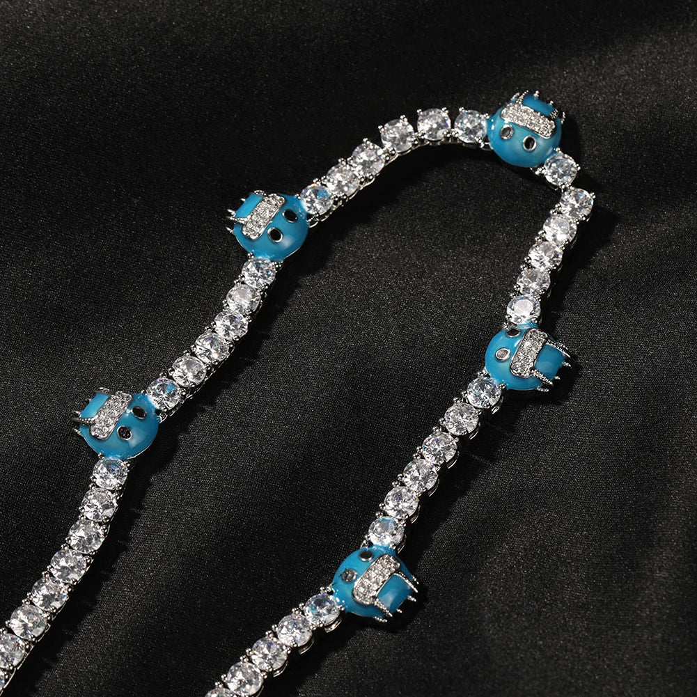 5mm Tennis Chain Necklace With Blue ice Monster (Glow-in-the-dark)