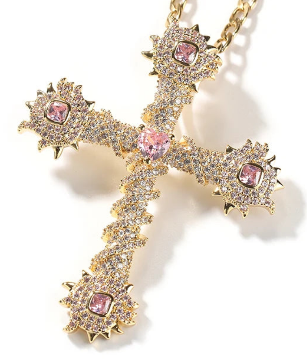 Cross With Pink Stones Pendant