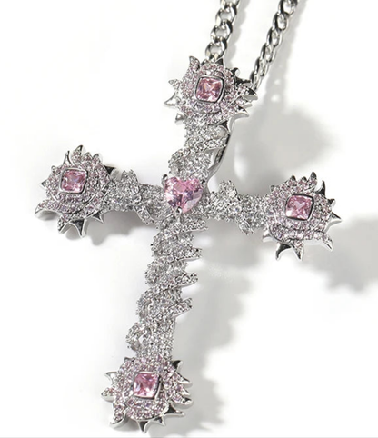 Cross With Pink Stones Pendant