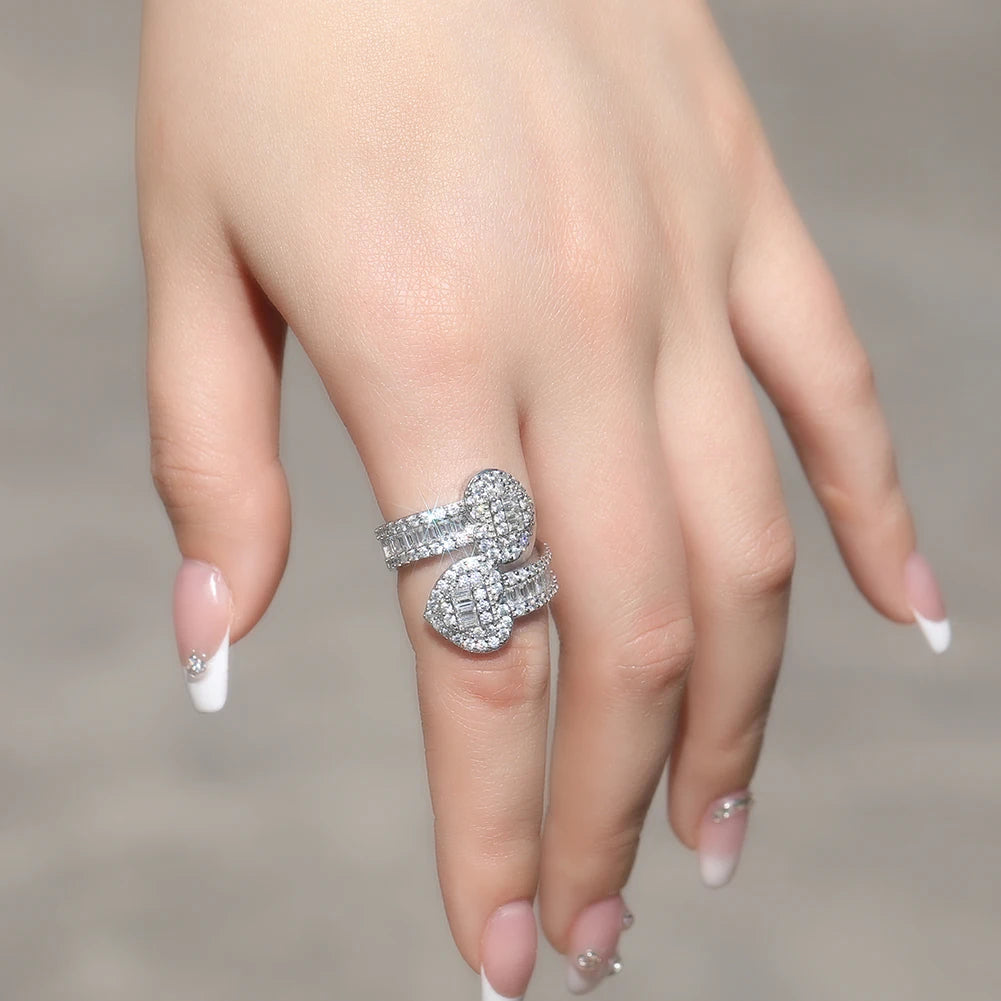 Double Heart Baguette Ring