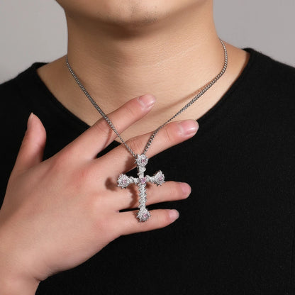 Cross With Pink Stones Pendant