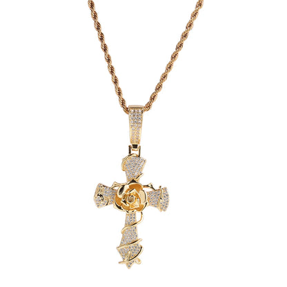 Rose Flower Cross Pendant