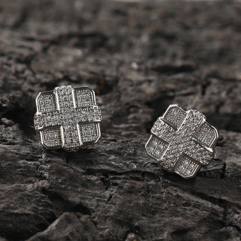 Square Cross Stud Earring Double Layer