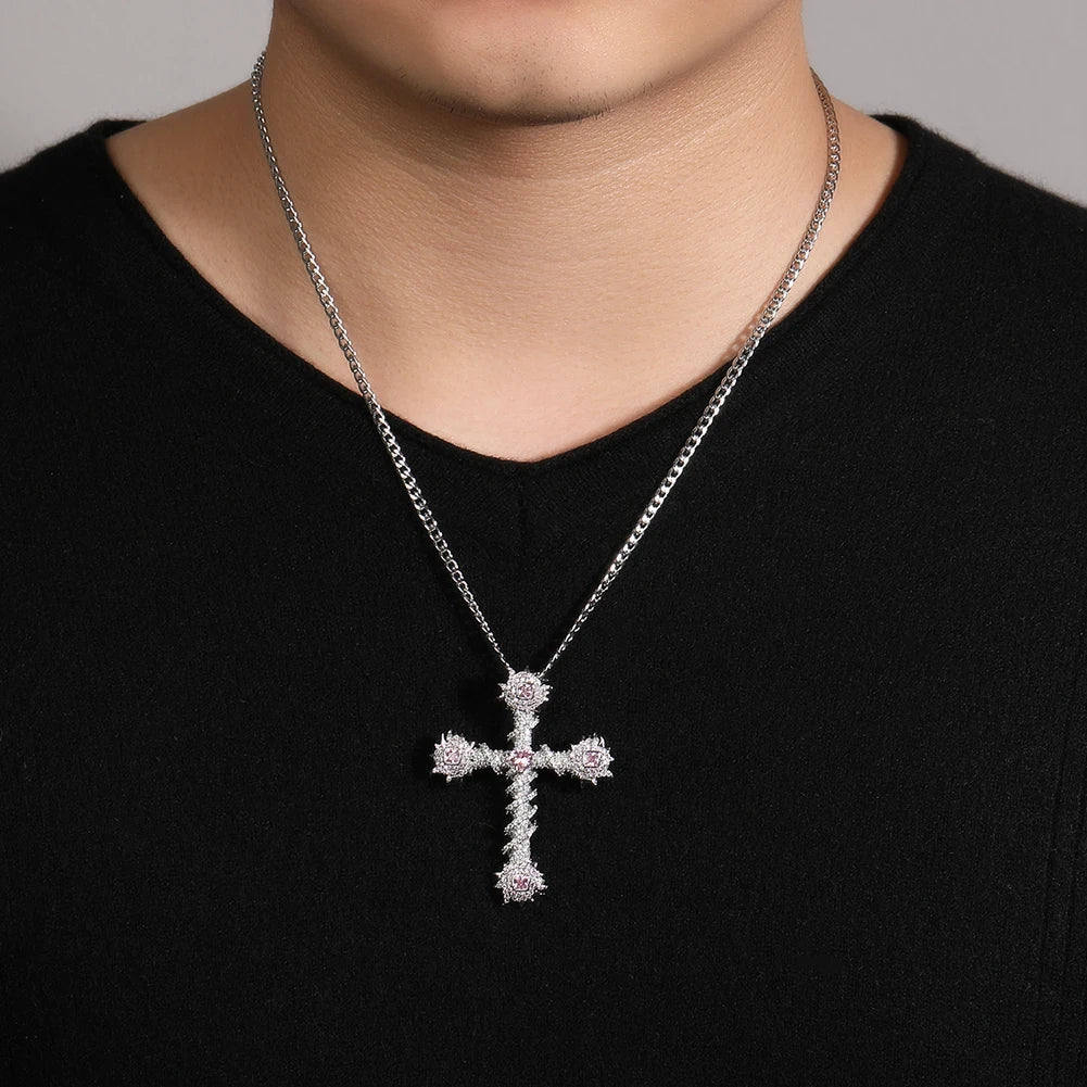 Cross With Pink Stones Pendant