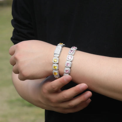 Pulsera de tenis cuadrada con flores de 12 mm