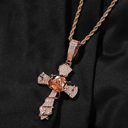 Rose Flower Cross Pendant