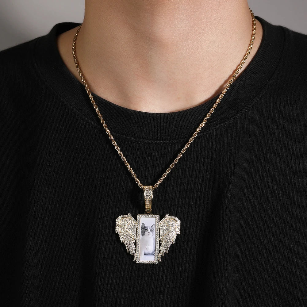 [Custom] Rectangle Angle Wing Photo Pendant