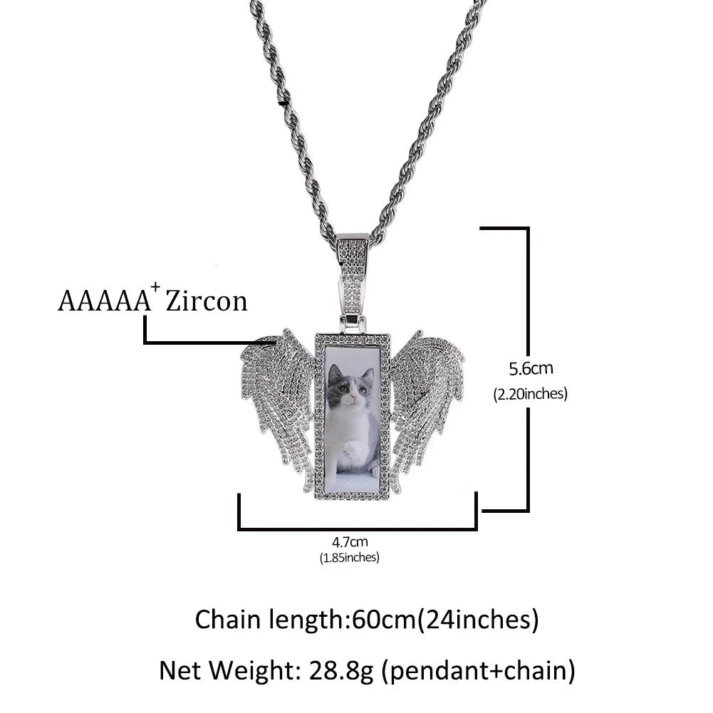 [Custom] Rectangle Angle Wing Photo Pendant