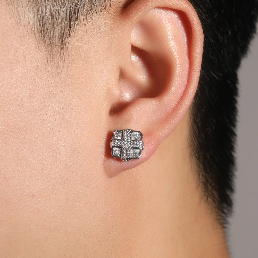 Square Cross Stud Earring Double Layer