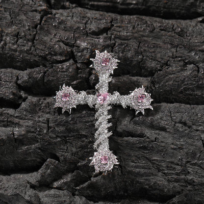 Cross With Pink Stones Pendant