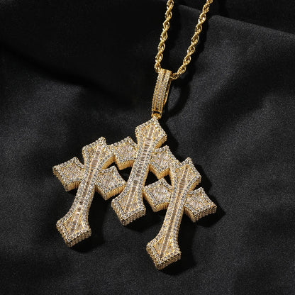 Triple Cross Pendant Necklace