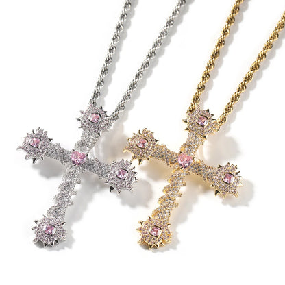 Cross With Pink Stones Pendant