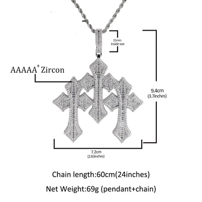 Triple Cross Pendant Necklace