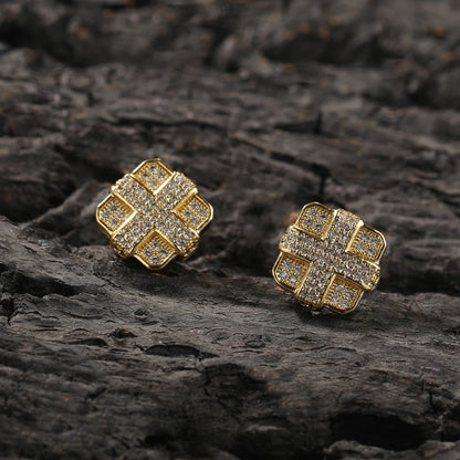 Square Cross Stud Earring Double Layer