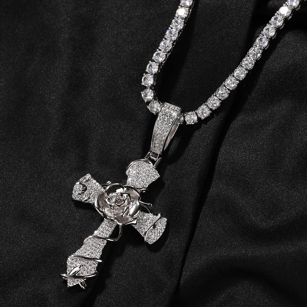 Rose Flower Cross Pendant