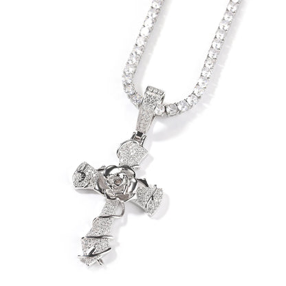 Rose Flower Cross Pendant