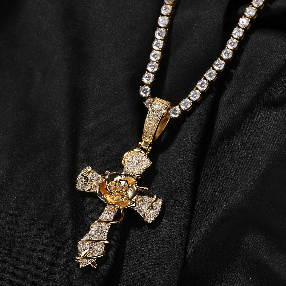 Rose Flower Cross Pendant