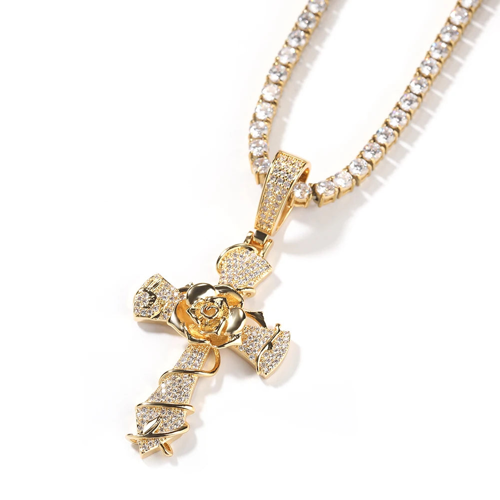 Rose Flower Cross Pendant