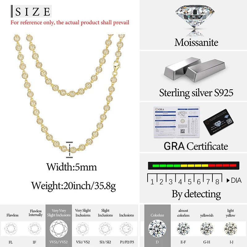 VVS1 Moissanite Beads Necklace & Bracelets