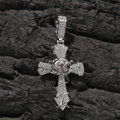 Rose Flower Cross Pendant