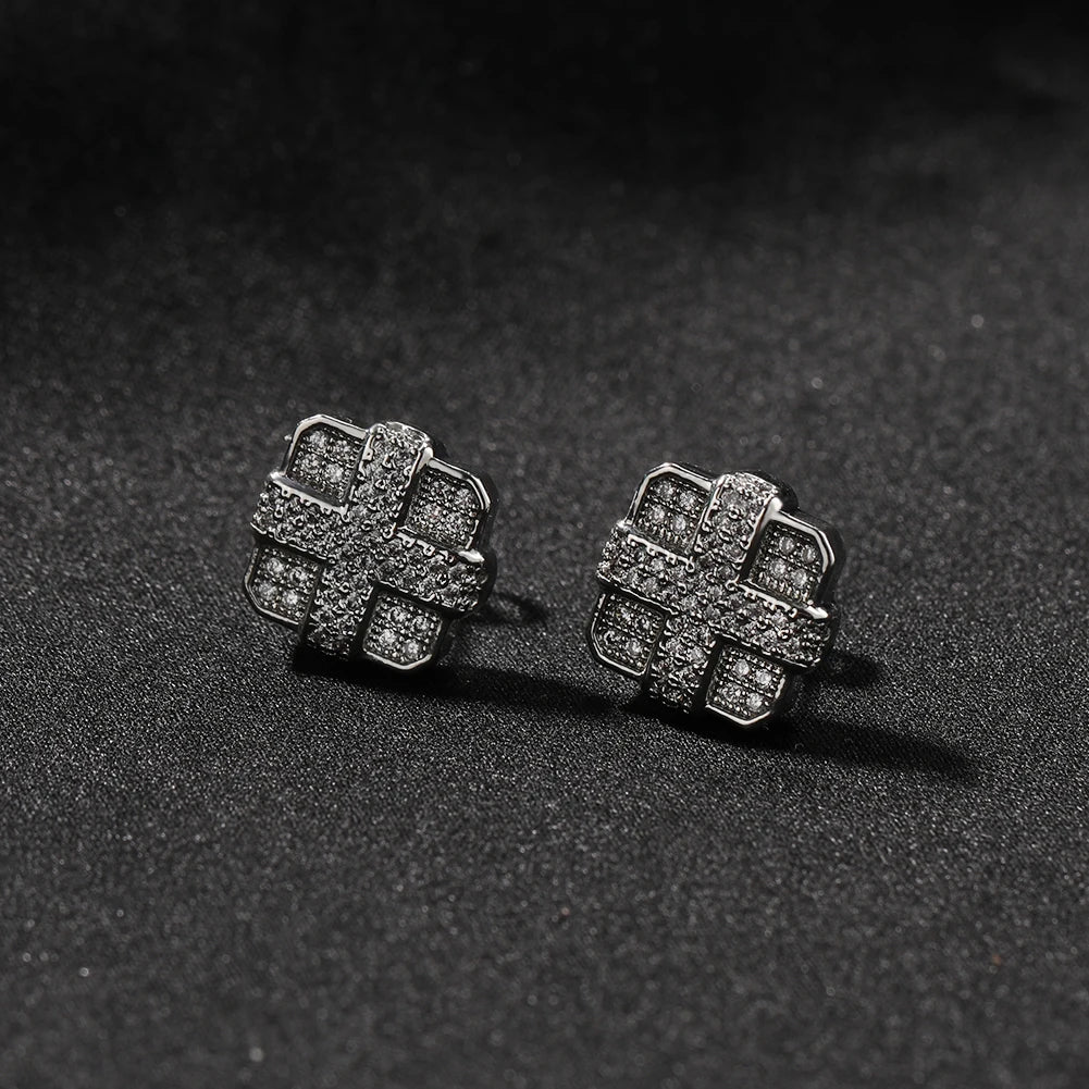 Square Cross Stud Earring Double Layer