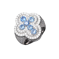 VVS1 Moissanite 925 Silver Cross Ring With Blue Stones