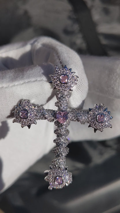 Cross With Pink Stones Pendant